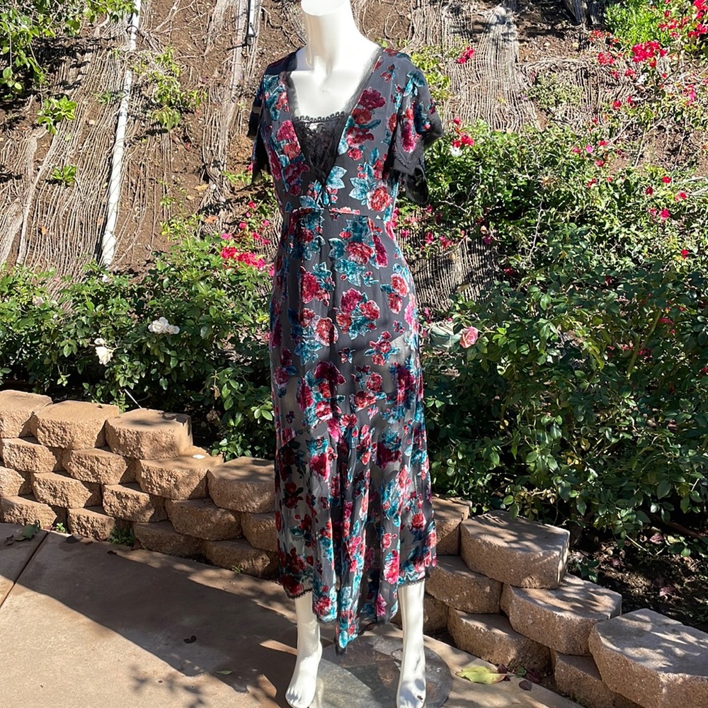 Vintage velvet silk Nanette Lepore belle floral dress gown $648 Y2K luxe - Picture 5 of 17